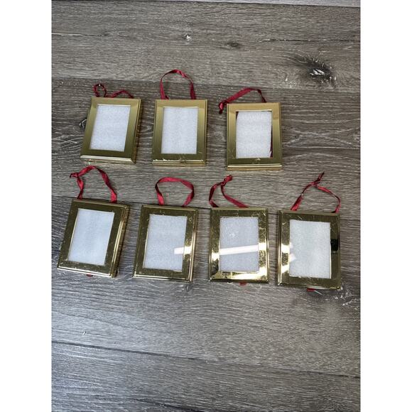 Restoration Hardware Gold Tone Metal Hanging Frame Ornament 3.75x2.75”~7 Pc Set - Picture 1 of 9